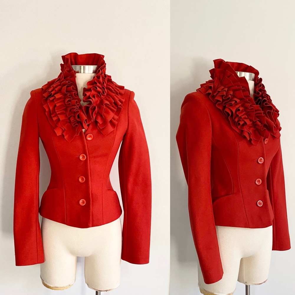 Red Ruffle Statement Blazer Jacket